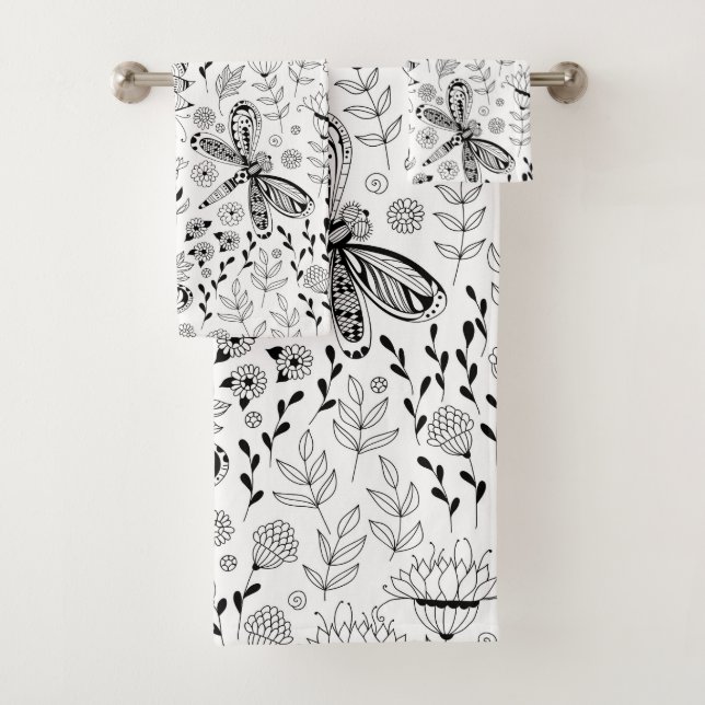 Dragonflies and flowers bath towel set (Insitu)
