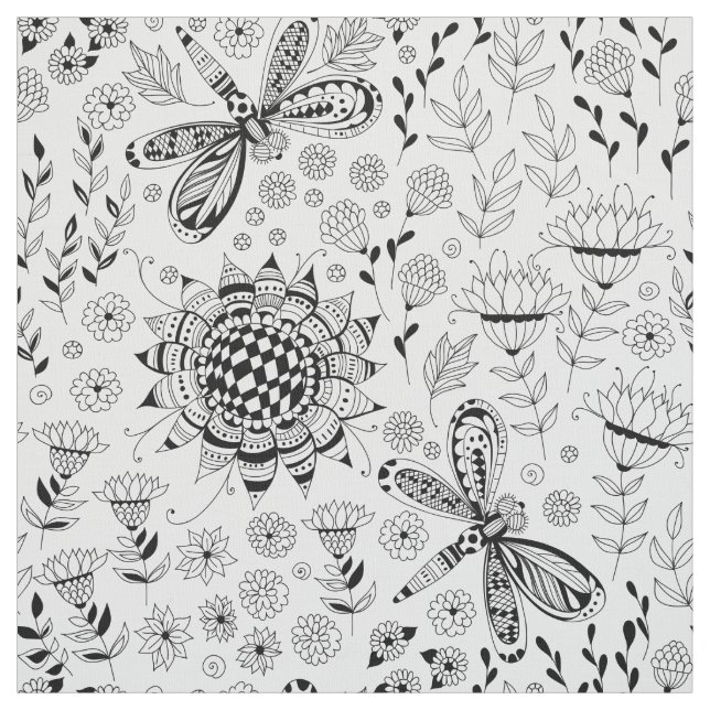 Dragonflies and flowers fabric (Swatch)