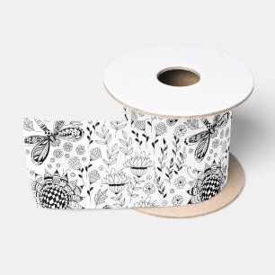Dragonflies and flowers satin ribbon