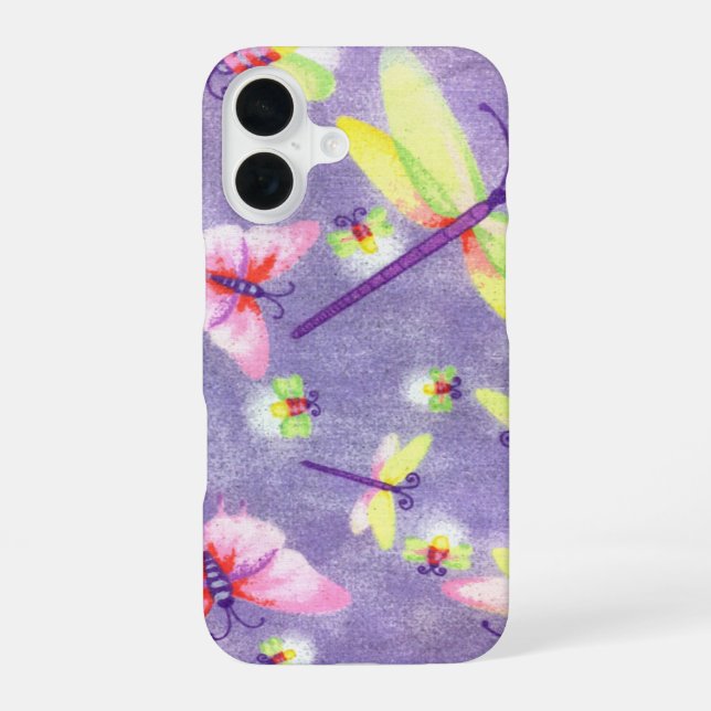Dragonflies and Lightning Bugs iPhone 16 Case (Back)