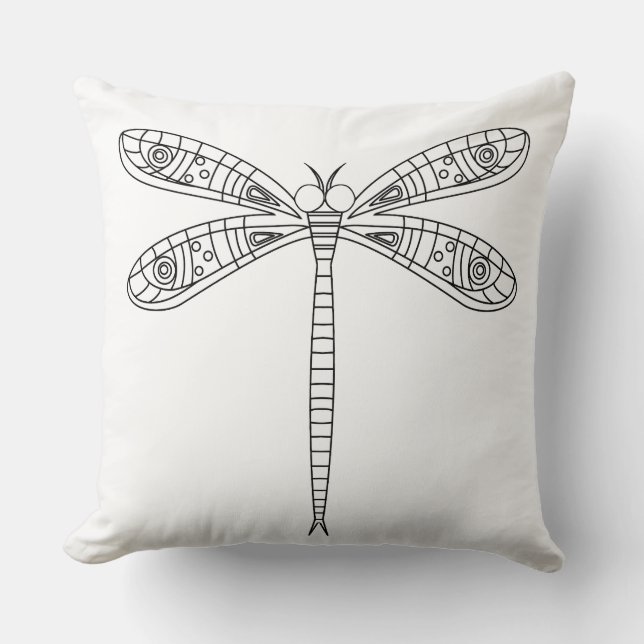 Dragonflies and Lilies - Fabric Painting Throw Pillow (Front)