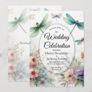 Dragonflies and Pastel Florals Wedding Invitation