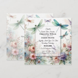 Dragonflies and Pastel Florals Wedding Invitation