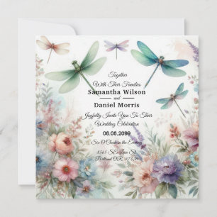 Dragonflies and Pastel Florals Wedding Invitation