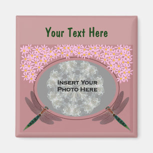 Dragonflies And Pink Daisy Flowers Photo Magnet