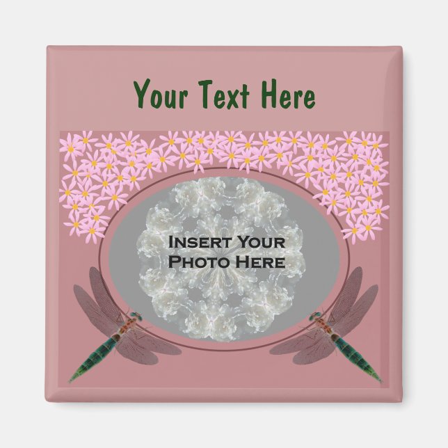 Dragonflies And Pink Daisy Flowers Photo Magnet (Front)