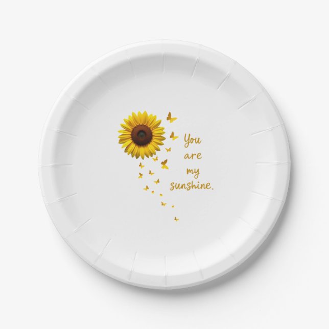 Dragonflies and Sunflower You Are My Sunshine Paper Plate (Front)