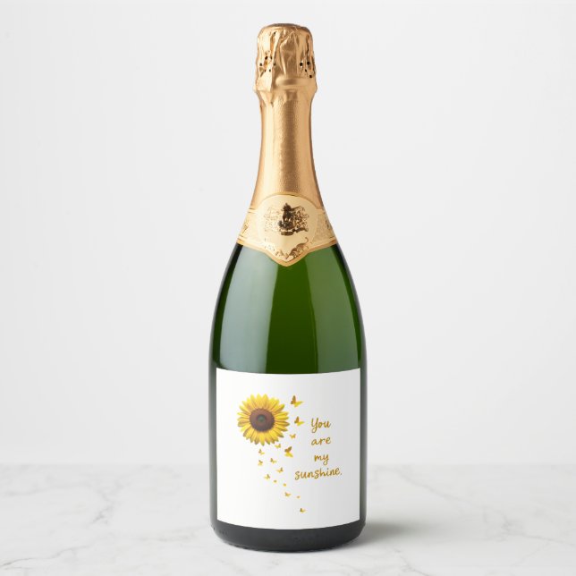 Dragonflies and Sunflower You Are My Sunshine Sparkling Wine Label (Front)
