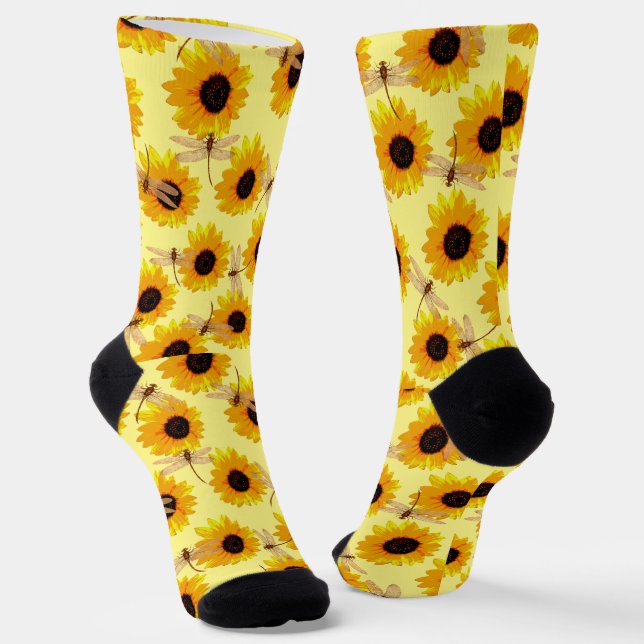 Dragonflies And Sunflowers, Crew Socks (Angled)