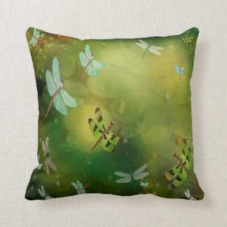Dragonflies and Water Lillies Artwork Throw Pillow