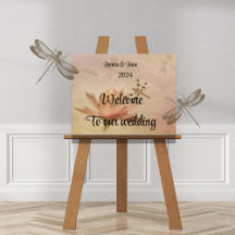 Dragonflies and Waterlily Wedding Welcome Sign