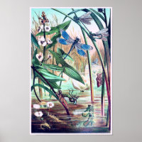 Dragonflies at the pond illustration poster