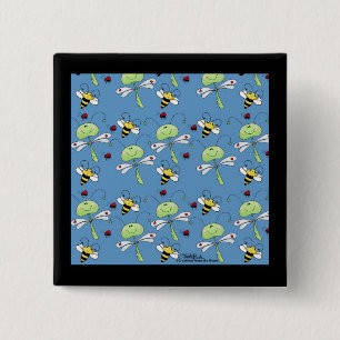 Dragonflies, Bees and Ladybugs Collage 2 Inch Square Button