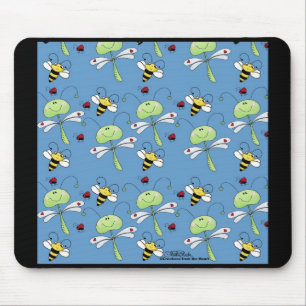 Dragonflies, Bees and Ladybugs Collage Mouse Pad