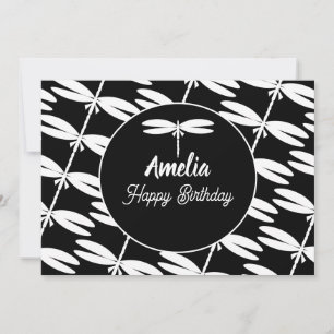 Dragonflies Birthday Party Black White  Colouring  Holiday Card