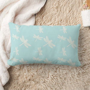 Dragonflies Blue Cream Pattern Lumbar Pillow