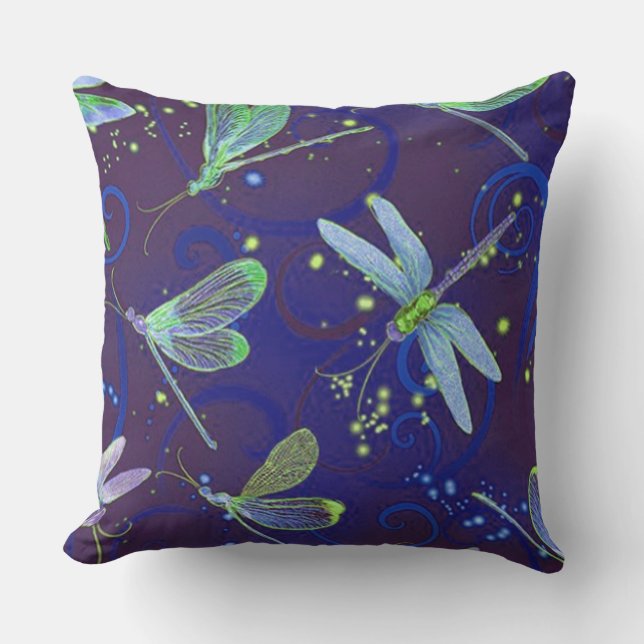 Dragonflies Blue Outdoor Pillow (Front)