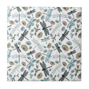 Dragonflies Chic Stylish Flowers Multi Colored Tile