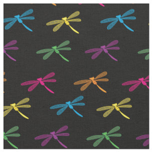 Dragonflies Colourful Dragonfly Rainbow Black Fabric