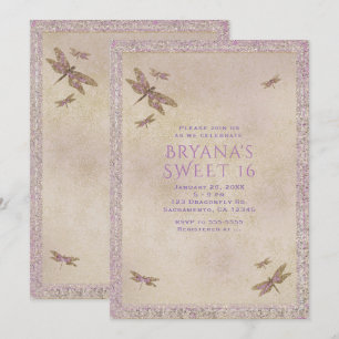 Dragonflies de violet et d'or Invitations de libel