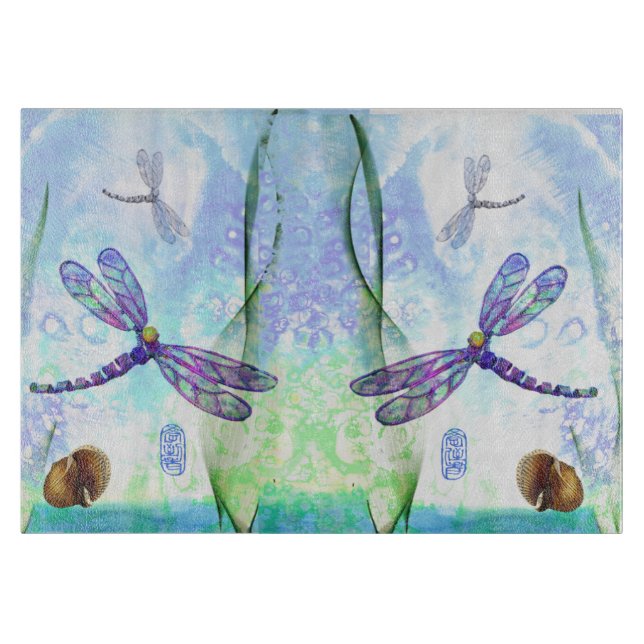 Dragonflies Decorative Glass Cutting Board (Front)