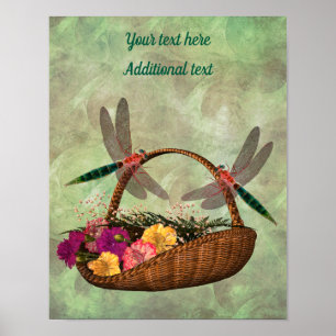 Dragonflies Flower Basket Personalized Poster