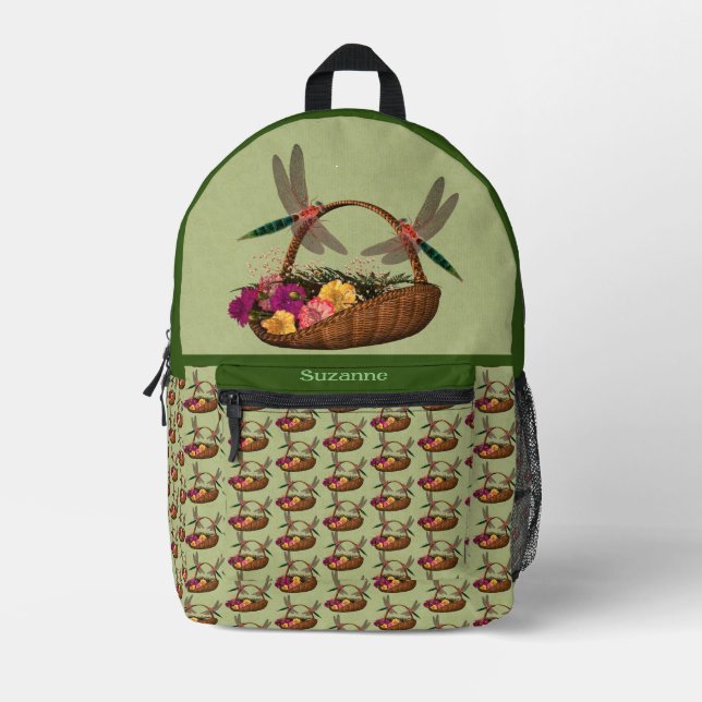Dragonflies Flower Basket Personalized Printed Backpack (Front)