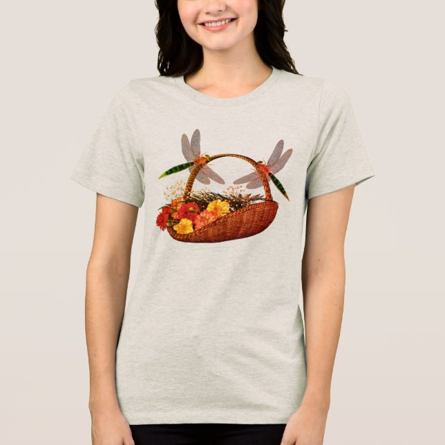 Dragonflies Flower Basket   Tri-Blend Shirt (Front)