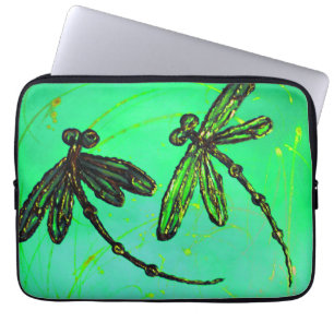 Dragonflies Gorgeous Green & Turquoise Twist Laptop Sleeve