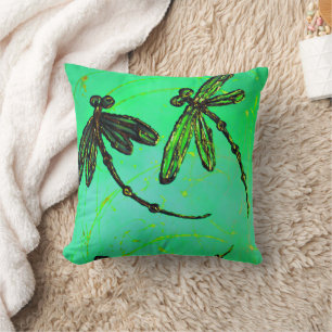 Dragonflies Gorgeous Green & Turquoise Twist Throw Pillow