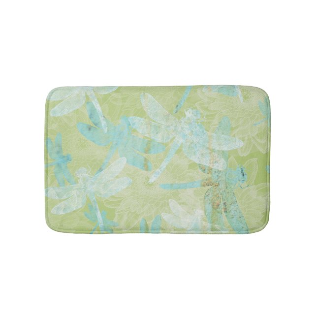 Dragonflies Green Teal Blue Pattern Bath Mat (Front)