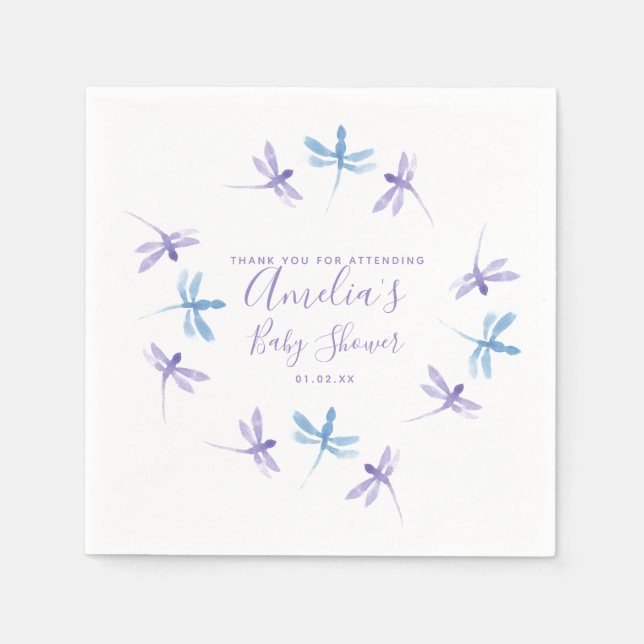 Dragonflies Hand Painted Baby Shower  Napkin (Front)