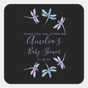 Dragonflies Hand Painted Baby Shower Square Sticker