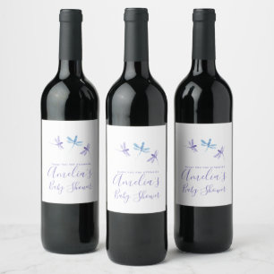 Dragonflies Hand Painted Baby Shower   Wine Label