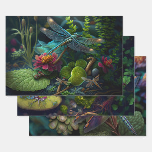 Dragonflies in Colourful Gardens Decoupage Wrapping Paper Sheet