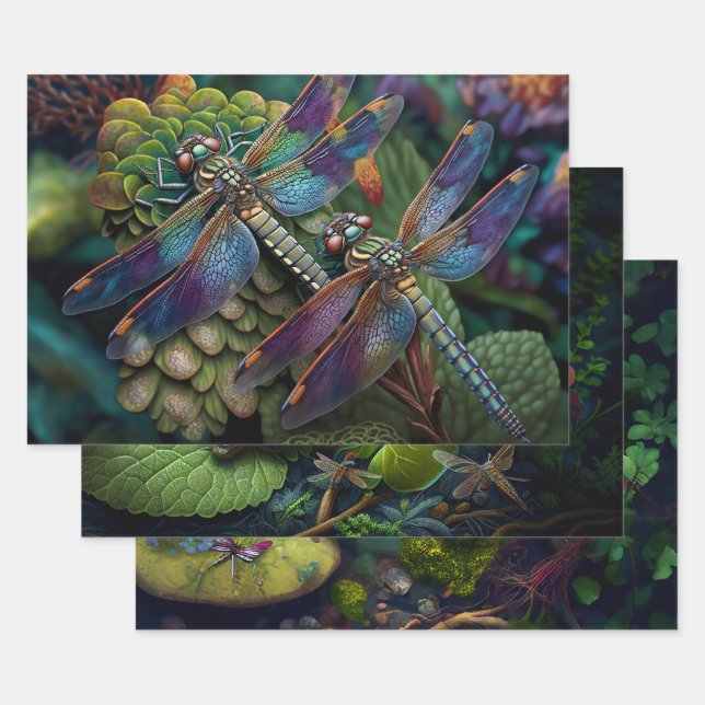 Dragonflies in Colourful Gardens Decoupage Wrapping Paper Sheet (Set)