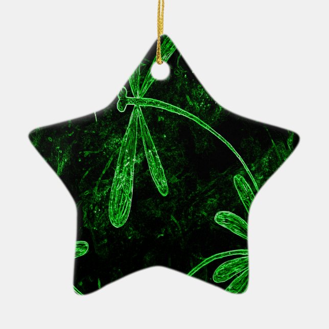 Dragonflies Neon Green Ceramic Ornament (Front)