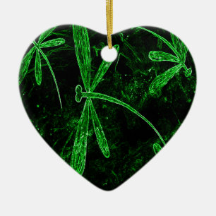 Dragonflies Neon Green Ceramic Ornament