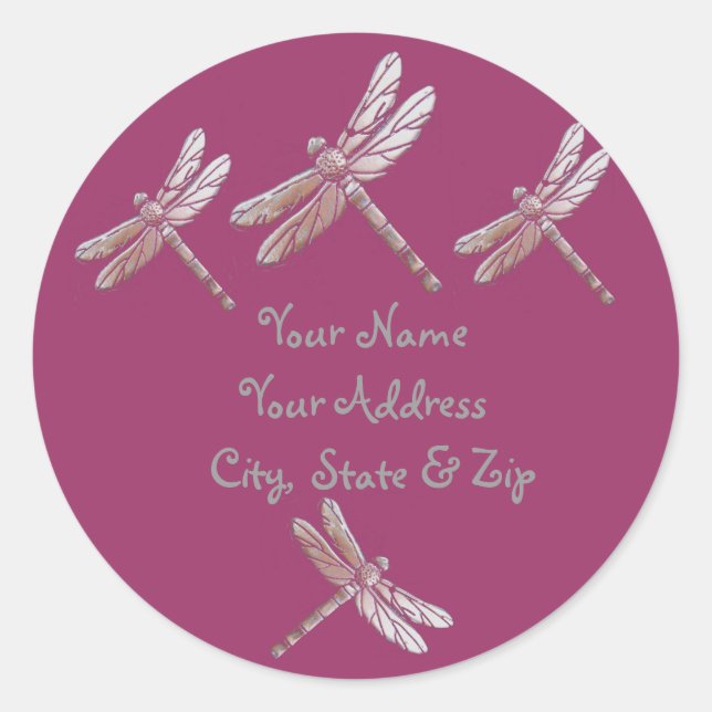 Dragonflies on Burgandy Classic Round Sticker (Front)