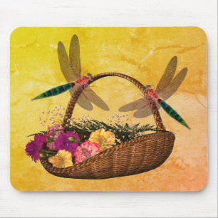 Dragonflies On Flower Basket Nature Mouse Pad