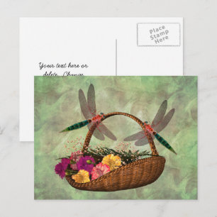 Dragonflies On Flower Basket Postcard