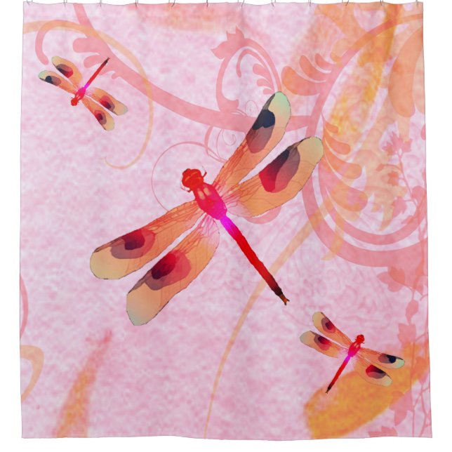 Dragonflies On Pink Shower Curtain (Front)