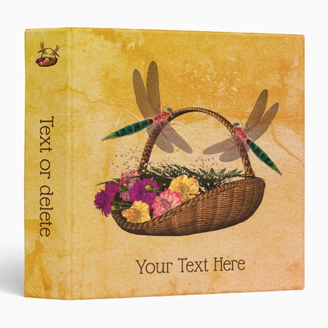 Dragonflies On Wicker Flower Basket Personalized Binder (Front/Spine)