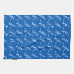 Dragonflies, pale blue on denim blue kitchen towel