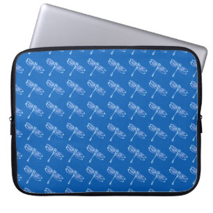 Dragonflies, pale blue on denim blue laptop sleeve