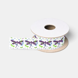 Dragonflies Pattern - Blue, Green, and Purple Satin Ribbon