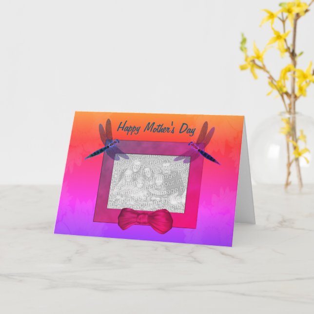 Dragonflies Personalized Photo Mother's Day Card (Yellow Flower)
