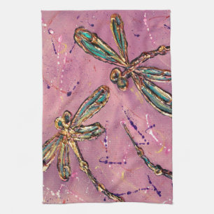 Dragonflies Pink Fizz Kitchen Towel