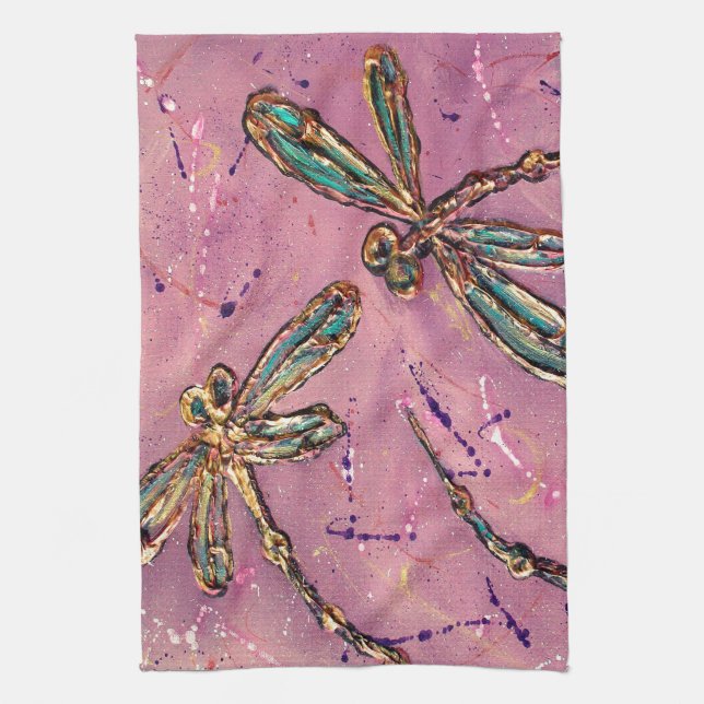 Dragonflies Pink Fizz Kitchen Towel (Vertical)
