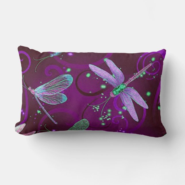 Dragonflies Purple Lumbar Pillow (Front)